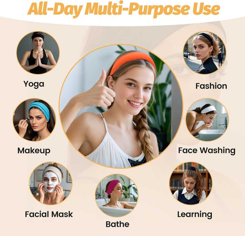 HSEM Headbands for Women - 6 Pack Wide Elastic Hair Bands | Stretchy Sweatbands Hair Bands | Soft Sports Thin Head Bands | Non-Slip Accessories Bands for Fashion, Washing Face, Workouts, Yoga, Daily Use - Image 5